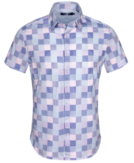 Pink and Blue Check Knit Short Sleeve Shirt