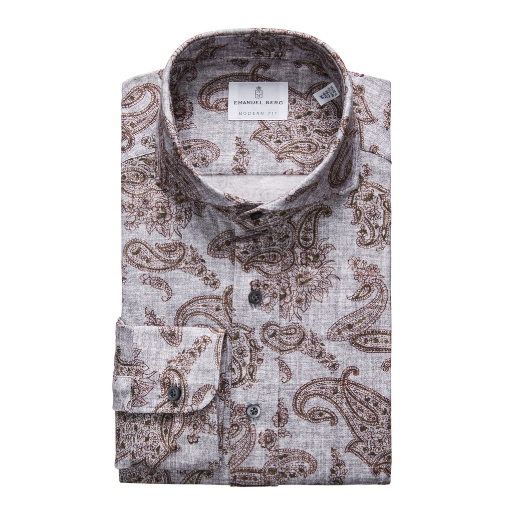 Grey with Brown Paisley Sport Shirt