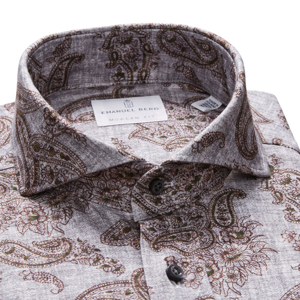 Grey with Brown Paisley Sport Shirt